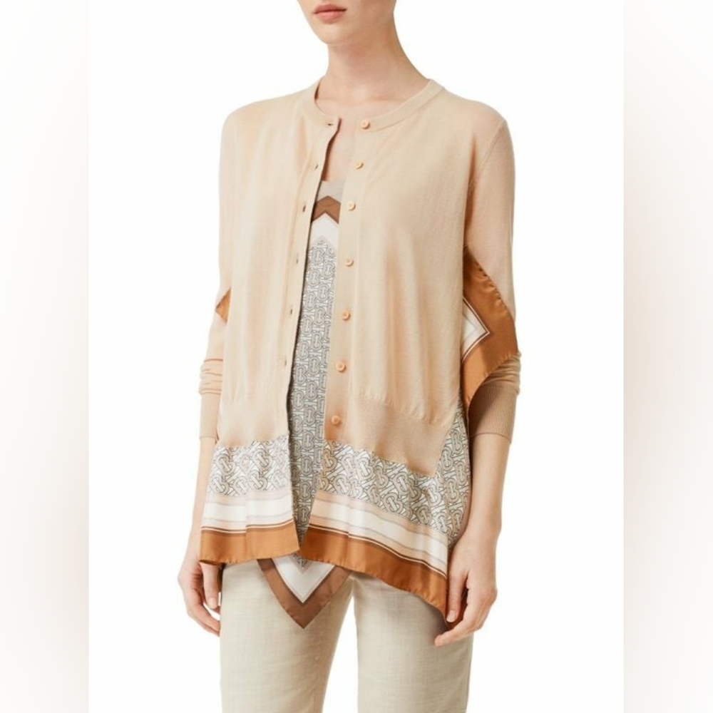 BURBERRY MONOGRAM PRINT WOOL & SILK SCARF CARDIGAN